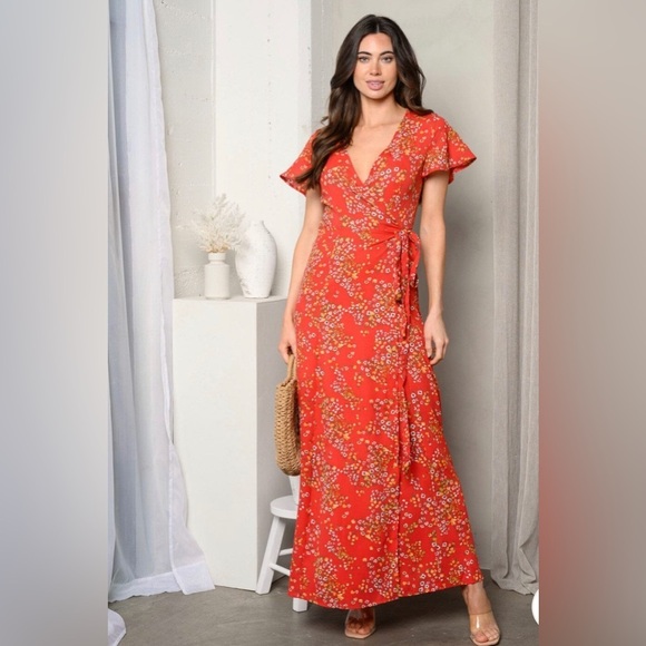 Floral wrap maxi dress- perfect for brunch, church and more - Picture 2 of 4